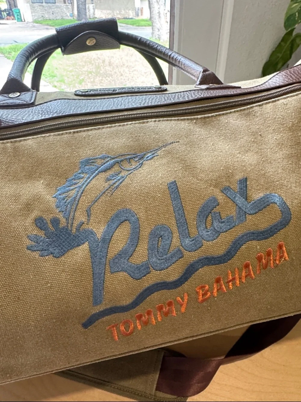 Tommy Bahama Relax Canvas Leather Duffle Bag Y2K